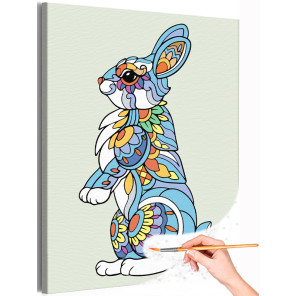 1 Заяц с узорами Животные Кролик Яркая Интерьерная Коллекция дудлинг Раскраска картина по номерам на холсте