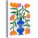 Тюльпаны в синей вазе Абстракция Минимализм Цветы Растения Интерьерная Яркая Простая Для триптиха 60х80 Раскраска картина по номерам на холсте
