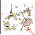 Девочка с собачкой в Париже Девушка Для детей Детские Для девочек Город Раскраска картина по номерам на холсте