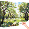 Дорога в яблоневом саду Пейзаж Природа Деревья Лес Лето Раскраска картина по номерам на холсте