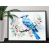  Голубая сойка на ветвях с цветами Природа Птицы Весна 100х125 Раскраска картина по номерам на холсте AAAA-NK588-100x125