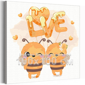 Влюбленные пчелы Коллекция Cute love Любовь Романтика Пара Для детей Детские Для девочек Для мальчиков 100х100 Раскраска картина