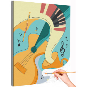 1 Музыкальные инструменты гитара и труба Абстракция Минимализм Раскраска картина по номерам на холсте