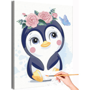 1 Пингвин с розами и бабочкой Коллекция Cute animals Животные Птицы Для детей Детские Для девочек Для малышей Раскраска картина 