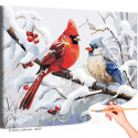 Птицы на ветвях с ягодами Природа Зима Кардиналы Пара Любовь Романтика Раскраска картина по номерам на холсте