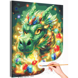  Зеленый дракон с гирляндой Животные Китайский Новый год Символ года Деревянный дракон Раскраска картина по номерам на холсте AA