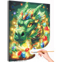 Зеленый дракон с гирляндой Животные Китайский Новый год Символ года Деревянный дракон Раскраска картина по номерам на холсте