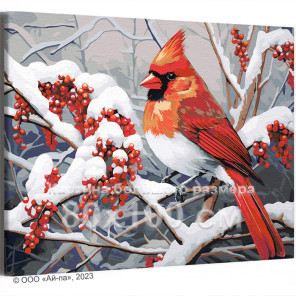 Кардинал на дереве с ягодами Птицы Зима Природа Интерьерная 80х100 Раскраска картина по номерам на холсте