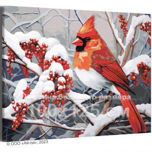 Кардинал на дереве с ягодами Птицы Зима Природа Интерьерная 100х125 Раскраска картина по номерам на холсте