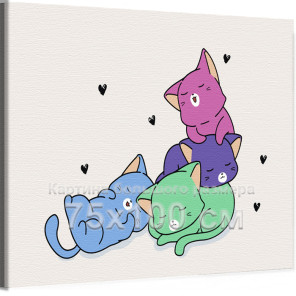 Цветные котики влюблены Животные Кошки Коты Котята Яркая Для Детей Детская Смешная 75х100 Раскраска картина по номерам на холсте