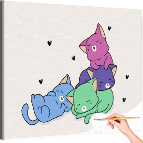 1 Цветные котики влюблены Животные Кошки Коты Котята Яркая Для Детей Детская Смешная Раскраска картина по номерам на холсте