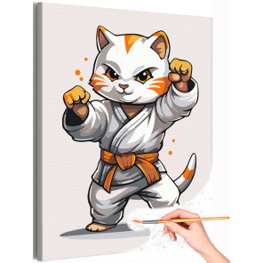 1 Белый кот в кимоно Животные Котята Кошки Каратэ Для детей Детская Для мальчика Для девочки Раскраска картина по номерам на хол