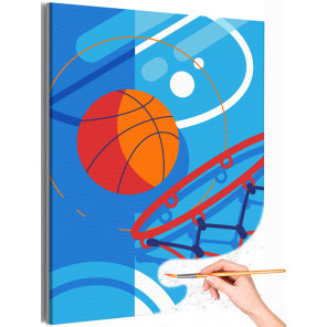 1 Мяч и баскетбольное кольцо Спорт Минимализм Интерьерная Яркая Легкая Для мальчика Раскраска картина по номерам на холсте