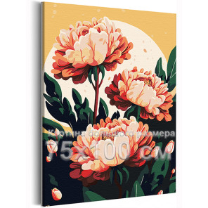Пионы на закате Цветы Растения Природа Интерьерная Легкая 75х100 Раскраска картина по номерам на холсте