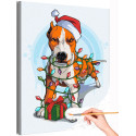 Питбуль с гирляндой Животные Собака Новый год Рождество Для детей Для мальчика Для девочек Раскраска картина по номерам на холсте
