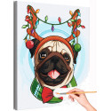 Мопс с гирляндой Животные Собака Новый год Рождество Для детей Для мальчика Для девочек Раскраска картина по номерам на холсте