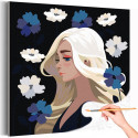 Девушка зима с цветами Портрет Люди Женщина Минимализм Блондинка Стильная Интерьерная Раскраска картина по номерам на холсте