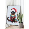 2 Сиамская кошка с гирляндой Животные Коты Котята Новый год Рождество Зима 80х100 Раскраска картина по номерам на холсте
