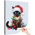 Сиамская кошка с гирляндой Животные Коты Котята Новый год Рождество Зима Раскраска картина по номерам на холсте