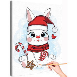1 Рождественский заяц с конфетой Животные Кролик Новый год Для детей Детская Для мальчика Для девочек Раскраска картина по номер