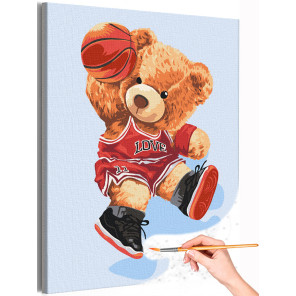 1 Мишка с баскетбольным мячом Животные Медведь Спорт Для детей Детская Для мальчика Раскраска картина по номерам на холсте