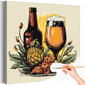 1 Хмель и пиво Еда Натюрморт Для кухни Интерьерная Для мужчин Раскраска картина по номерам на холсте