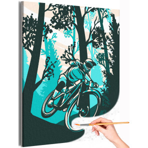 1 Человек на горном велосипеде в лесу Спорт Природа Люди Раскраска картина по номерам на холсте