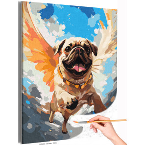  Мопс ангел с крыльями Животные Собака в небесах Влюблен в тебя Полет Для детей Детская Раскраска картина по номерам на холсте A