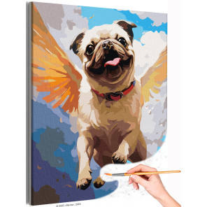  Влюбленный мопс ангел Животные Собака в небесах Полет Для детей Детская Раскраска картина по номерам на холсте AAAA-NK625