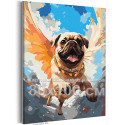 Мопс ангел с крыльями Животные Собака в небесах Влюблен в тебя Полет Для детей Детская 80х100 Раскраска картина по номерам на холсте