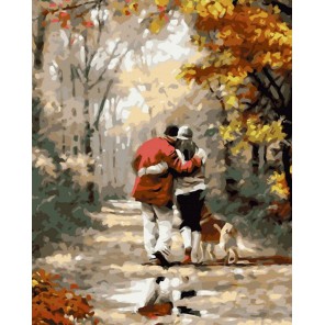 Осенняя прогулка Раскраска картина по номерам на холсте