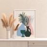 3 Натюрморт с синими листьями и вазами 3 Для триптиха Минимализм Абстракция Легкая Интерьерная Стильная Раскраска картина по ном