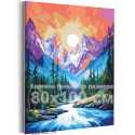 Горы и река на закате Альпы Природа Пейзаж Лес Вода Сумерки Лето 80х100 Раскраска картина по номерам на холсте