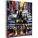 Пара доберманов и машина Животные Собака Автомобиль Городской пейзаж Стильная Для мужчин 100х125 Раскраска картина по номерам на холсте