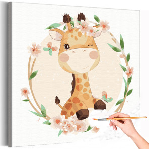 1 Подмигивающий жираф в цветах Коллекция Cute animals Животные Ребенок Для детей Детские Для девочек Для мальчиков Раскраска кар