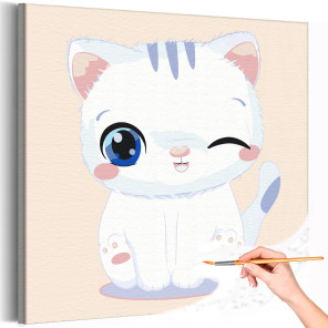 1 Подмигивающий белый котенок Коллекция Сute kitten Кот Кошка Животные Для детей Детские Для девочек Раскраска картина по номера