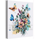 Букет цветов и бабочка Природа Лето Яркая Интерьерная 80х100 Раскраска картина по номерам на холсте