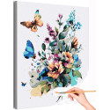 Букет цветов и бабочка Природа Лето Яркая Интерьерная Раскраска картина по номерам на холсте