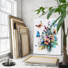 3 Букет цветов и бабочка Природа Лето Яркая Интерьерная Раскраска картина по номерам на холсте
