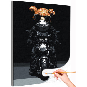 1 Плюшевый мишка на мотоцикле Животные Медведь Тедди Байкер Романтика Стильная Раскраска картина по номерам на холсте
