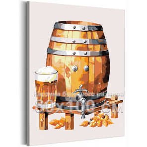 Бочка пива Натюрморт Еда Для кухни Интерьерная Для мужчин 80х100 Раскраска картина по номерам на холсте