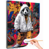  Стильная панда на фоне города Животные Арт Граффити Яркая Медведь Золото Раскраска картина по номерам на холсте с неоновыми и м