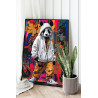 Стильная панда на фоне города Животные Арт Граффити Яркая Медведь Золото 80х100 Раскраска картина по номерам на холсте с неоновы