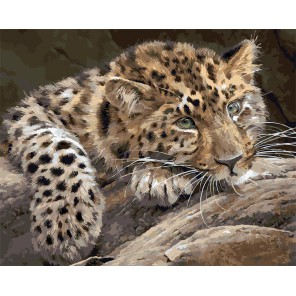 Задумчивый леопард Раскраска картина по номерам на холсте