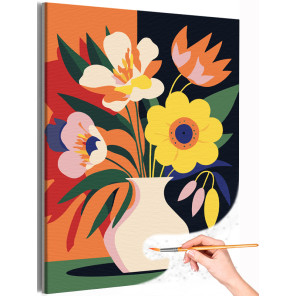 1 Букет в вазе минимализм Цветы Растения Интерьерная Легкая Раскраска картина по номерам на холсте