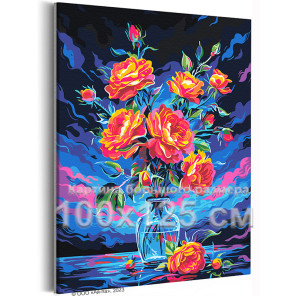 Розы на фоне заката Букет Цветы Натюрморт Яркая Для девушки 100х125 Раскраска картина по номерам на холсте с неоновыми красками