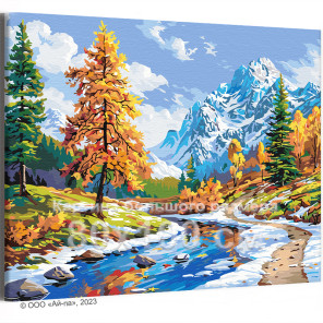 Горная река осенью Пейзаж Природа Альпы Вода Времена года Интерьерная 80х100 Раскраска картина по номерам на холсте