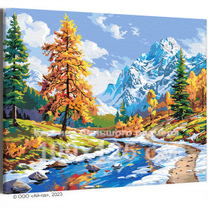 Горная река осенью Пейзаж Природа Альпы Вода Времена года Интерьерная 100х125 Раскраска картина по номерам на холсте