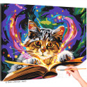 Кот с волшебной книгой Животные Кошки Котята Мем Магия Фэнтези Для детей Детская Яркая Раскраска картина по номерам на холсте с неоновыми красками