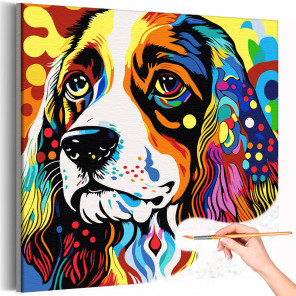 1 Портрет бигля на ярком фоне Животные Собака Абстракция Для детей Детская Радужная Раскраска картина по номерам на холсте